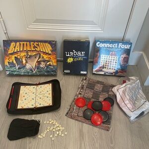 Board Game Bundle - Scrabble, Connect 4, Battleship, Urban Dictionary, Checkers